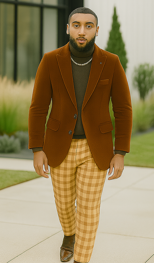 EJ Samuel | Modern Fit Velvet Blazer | Rust | 2-Button | Mens