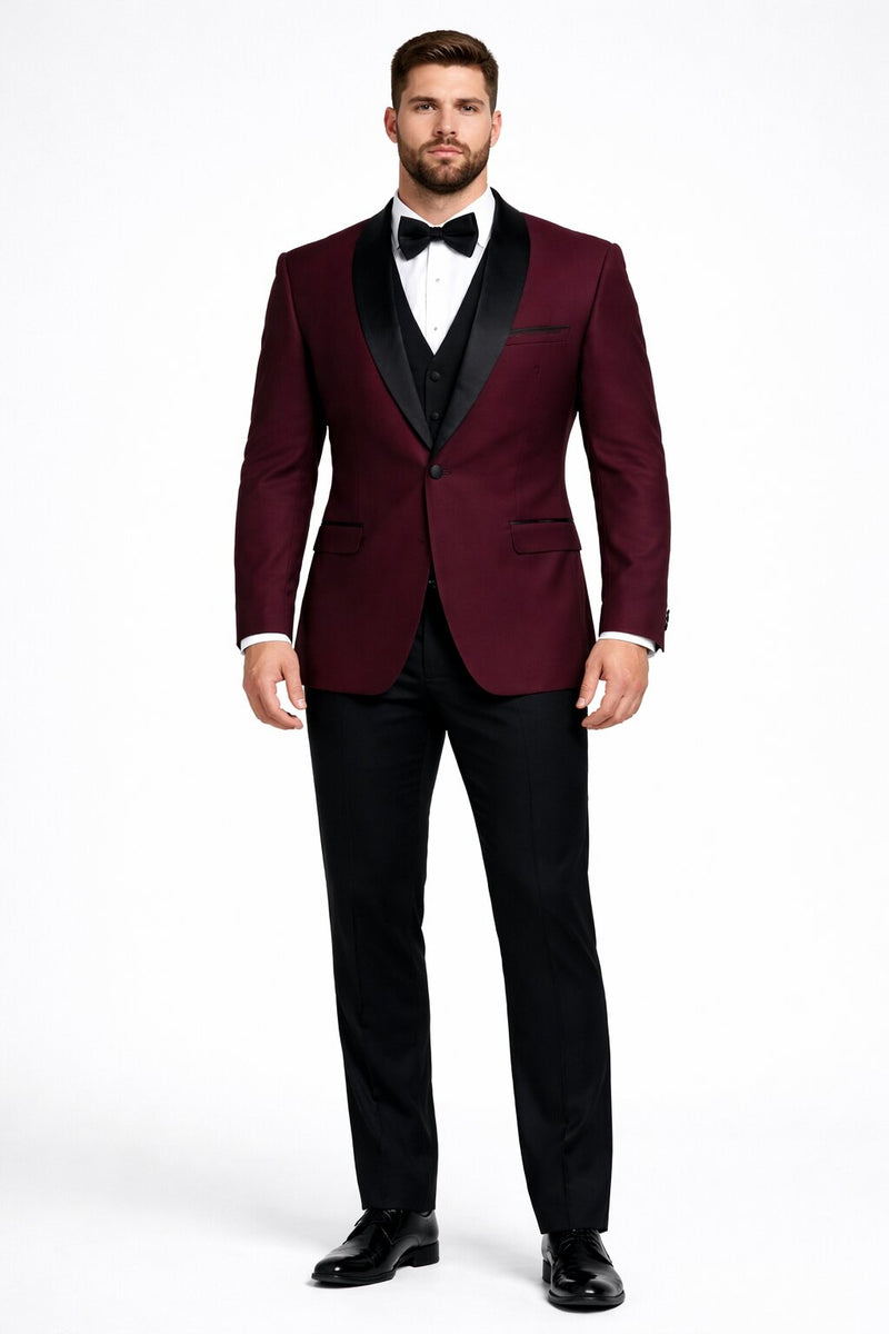 Mens 1 Button Shawl Lapel Wool Dinner Classic Jacket Burgundy