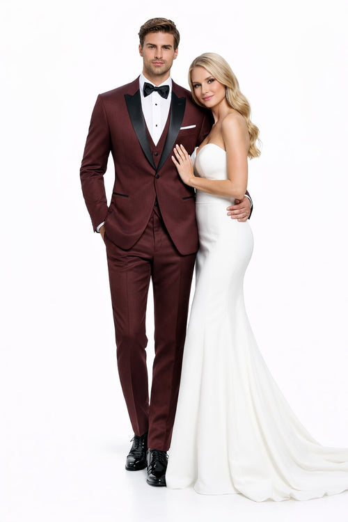 Mens Designer Wedding Tuxedo in Burgundy