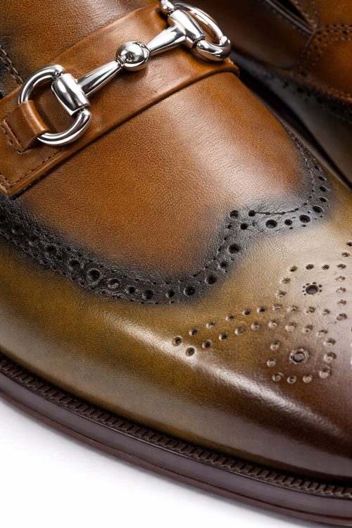 Mens Wholecut Two Tone Leather Wingtip Loafer Dress Shoes in Blue & Tan