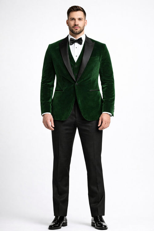 Mens Designer Velvet Tuxedo Jacket in Hunter Green