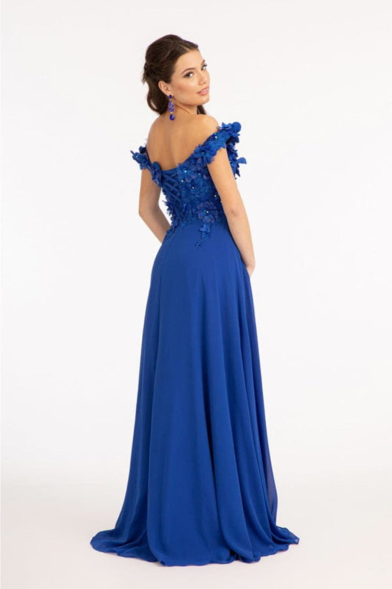 Off Shoulder Floral Chiffon Gown by Elizabeth K GL3018