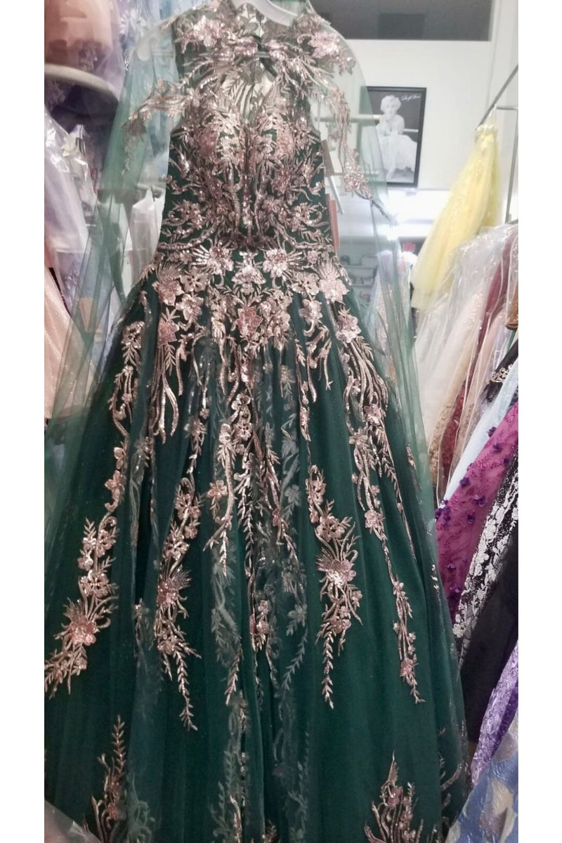 Embroidered Cape Ball Gown by Elizabeth K GL3076