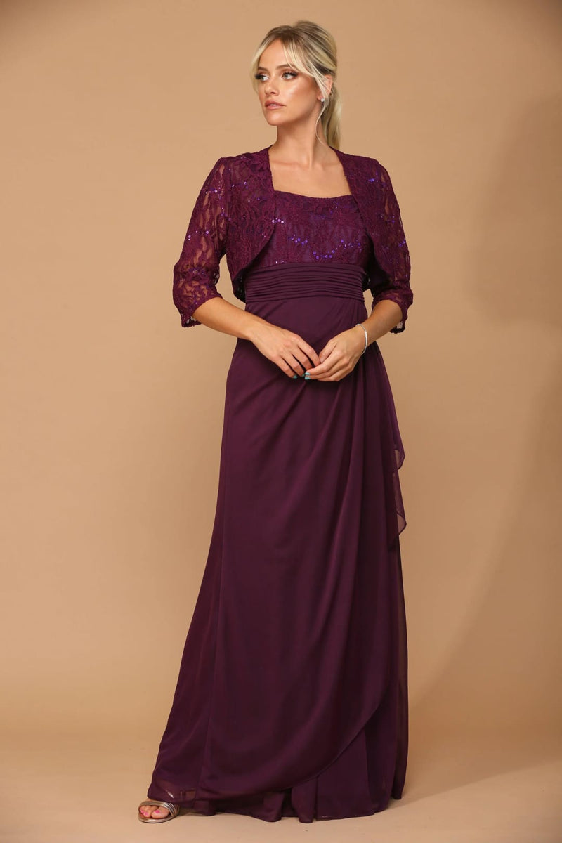 Eva USA 3094 Long Mother Of The Bride Lace Chiffon Jacket Dress