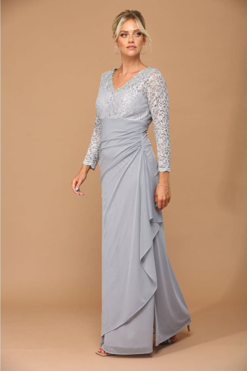 V-Neck Long Lace Gown Mother of the Groom Dress