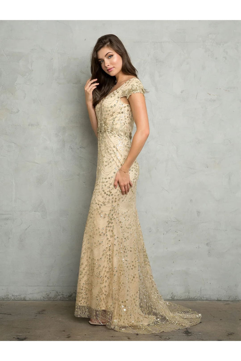 Eva USA 5266 Long Formal Glitter Applique Evening Dress