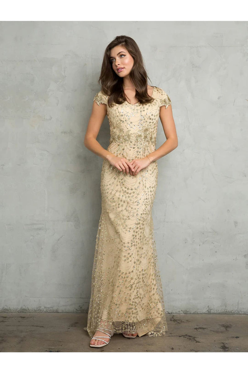 Eva USA 5266 Long Formal Glitter Applique Evening Dress