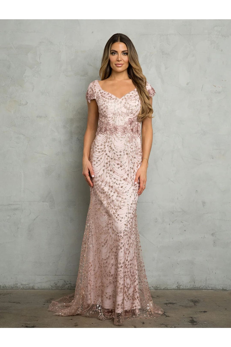 Eva USA 5266 Long Formal Glitter Applique Evening Dress