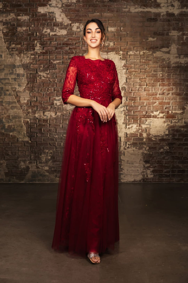 Mother Of The Bride Dress 3/4 Sleeves A-Line Gown By May Queen MQ2143-New Collection