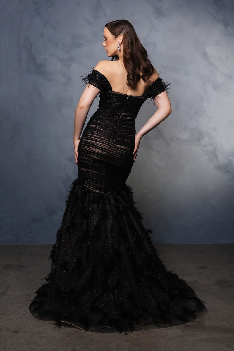 Plus Size Evening Dress Mermaid Feather Gown By Royal Queen RQ8190B
