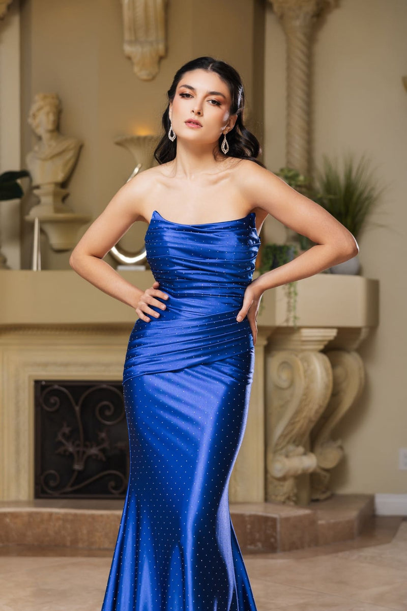 Evening Dress Straight Across Mermaid Gown By May Queen MQ2156