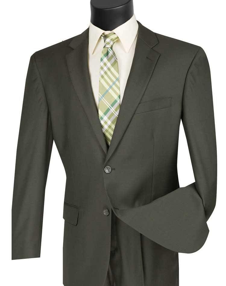 Mens Two Piece Slim Fit Faux Leather Casual Suit Olive