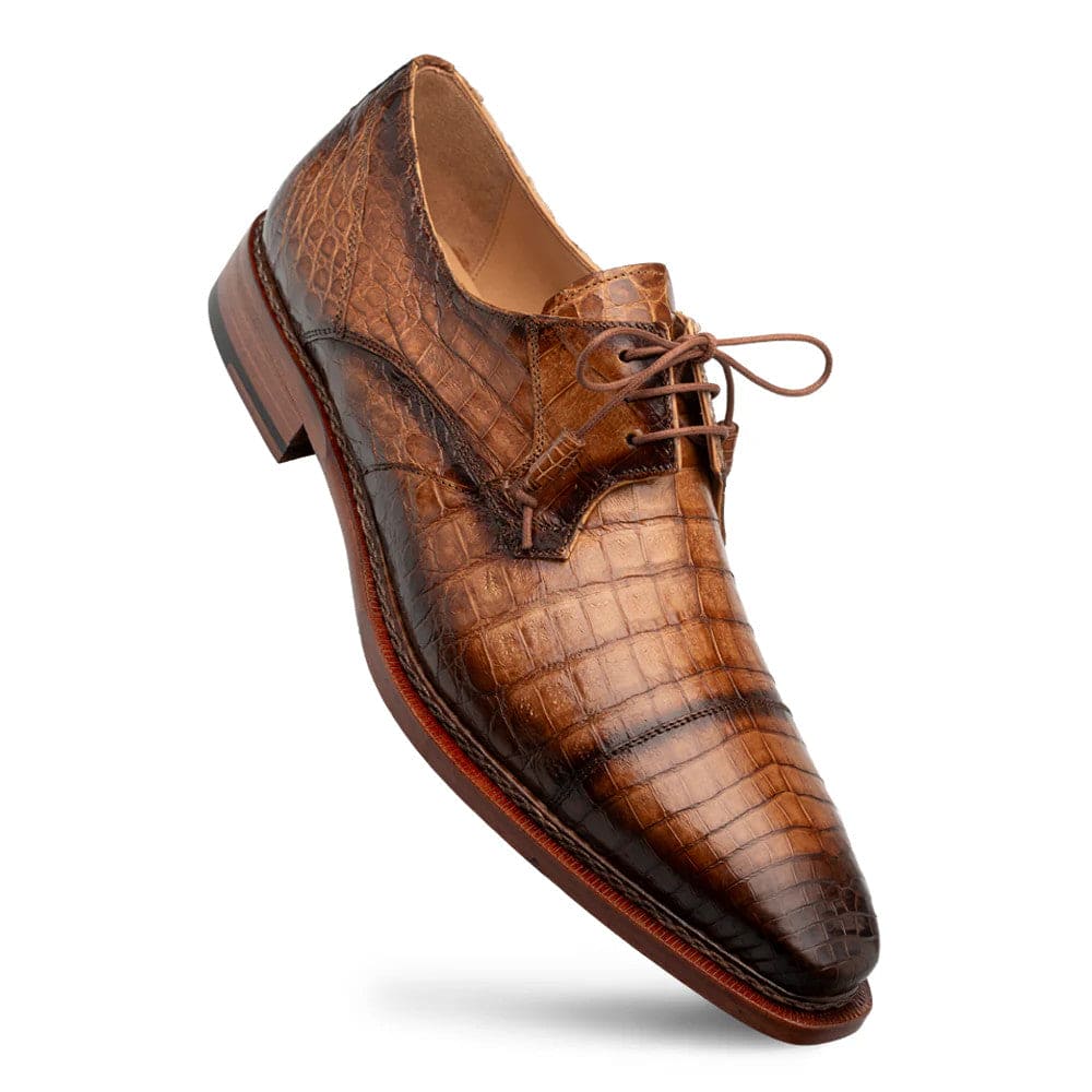 Giovane Camel Genuine Crocodile Cap Toe Derby by Mezlan – Luxury Exotic Men’s Shoe Made in Spain