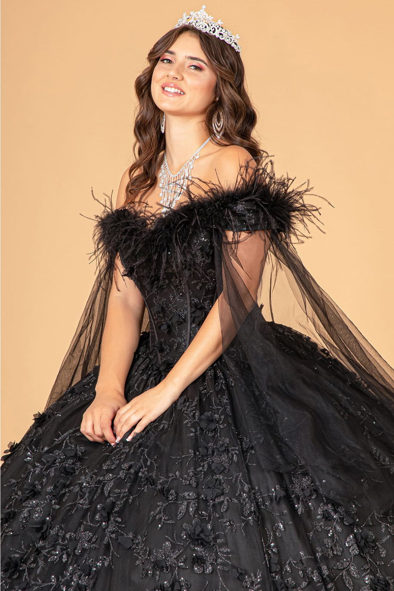 Feather Off Shoulder Ball Gown by Elizabeth KGL3101