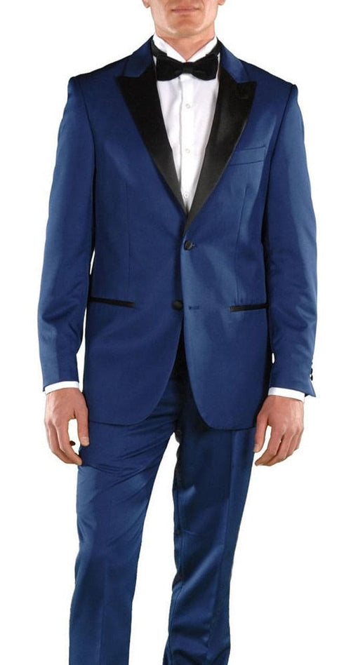 Mens Blue Wedding Suit Slim Fit Tuxedos for Men Dark Blue Peak Lapel Crisp