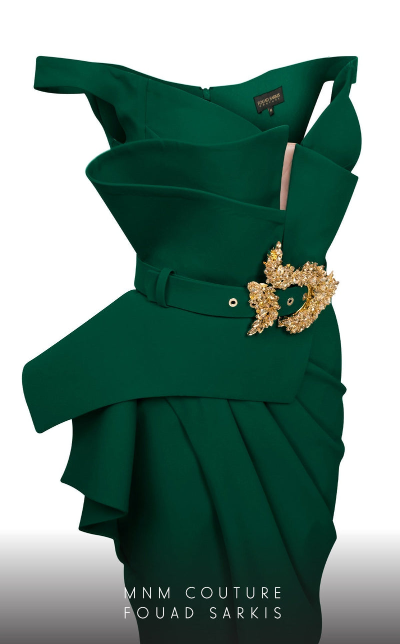 Fouad Sarkis 2650 Couture Evening Dress with Embellished Belt