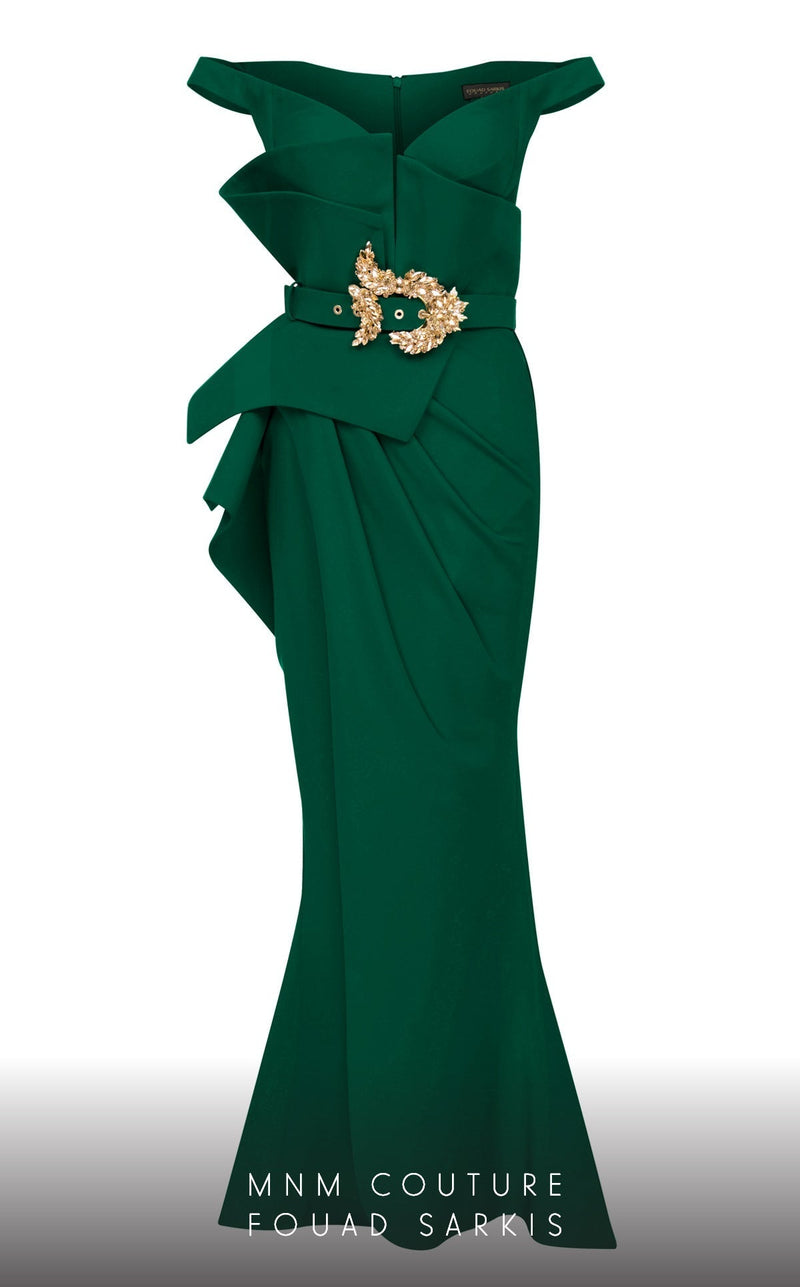 Fouad Sarkis 2650 Couture Evening Dress with Embellished Belt