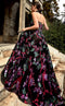 MNM Couture K3951 Black Floral Embroidered Halter Evening Gown
