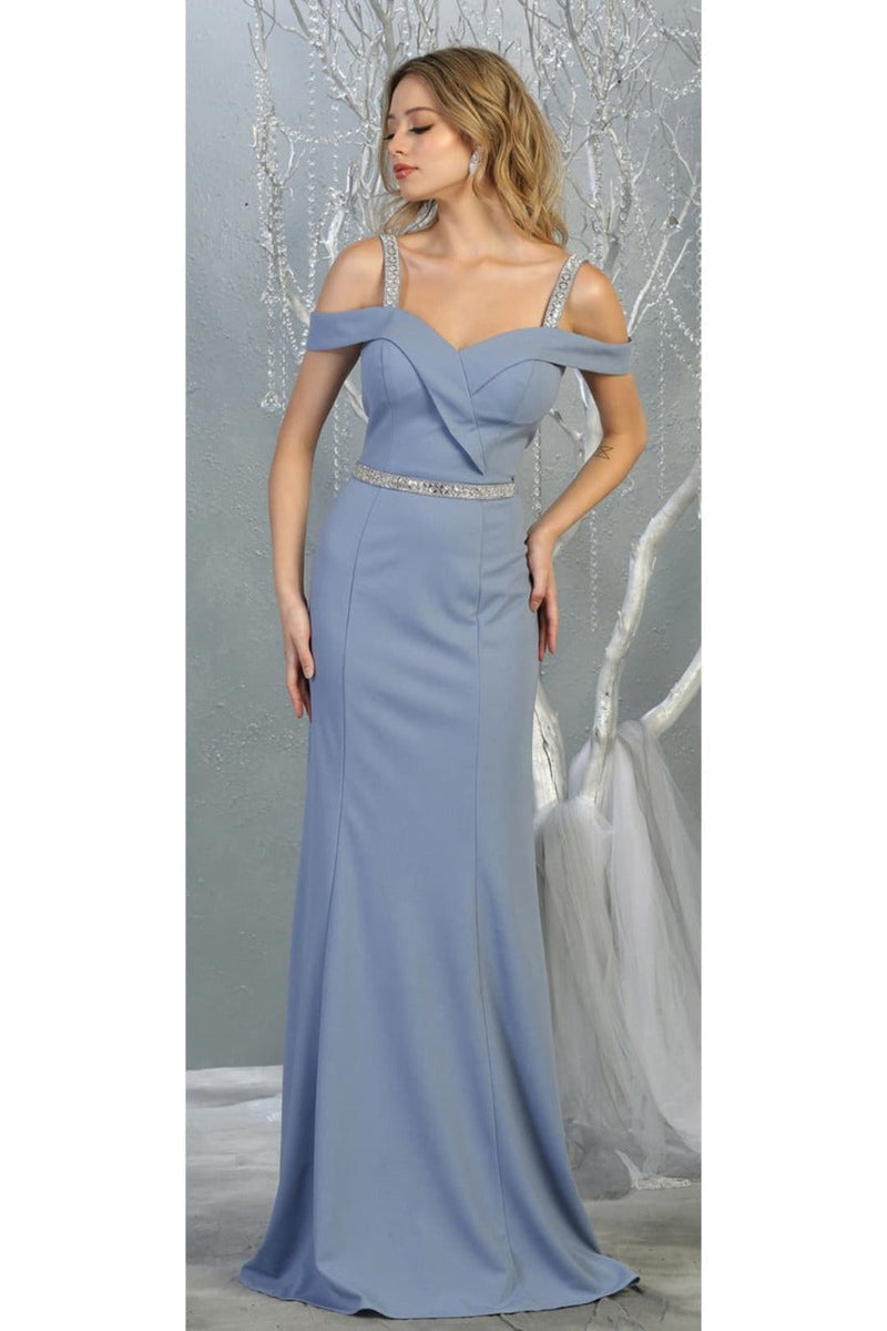 Cold Shoulder Bridesmaids Dress Fitted Formal Long Evening Gown