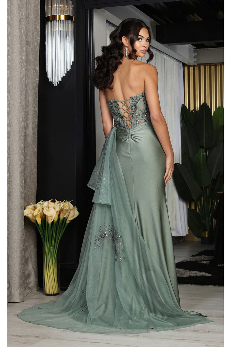 Prom Gown High Slit Sheath Strapless Dress By May Queen MQ2072