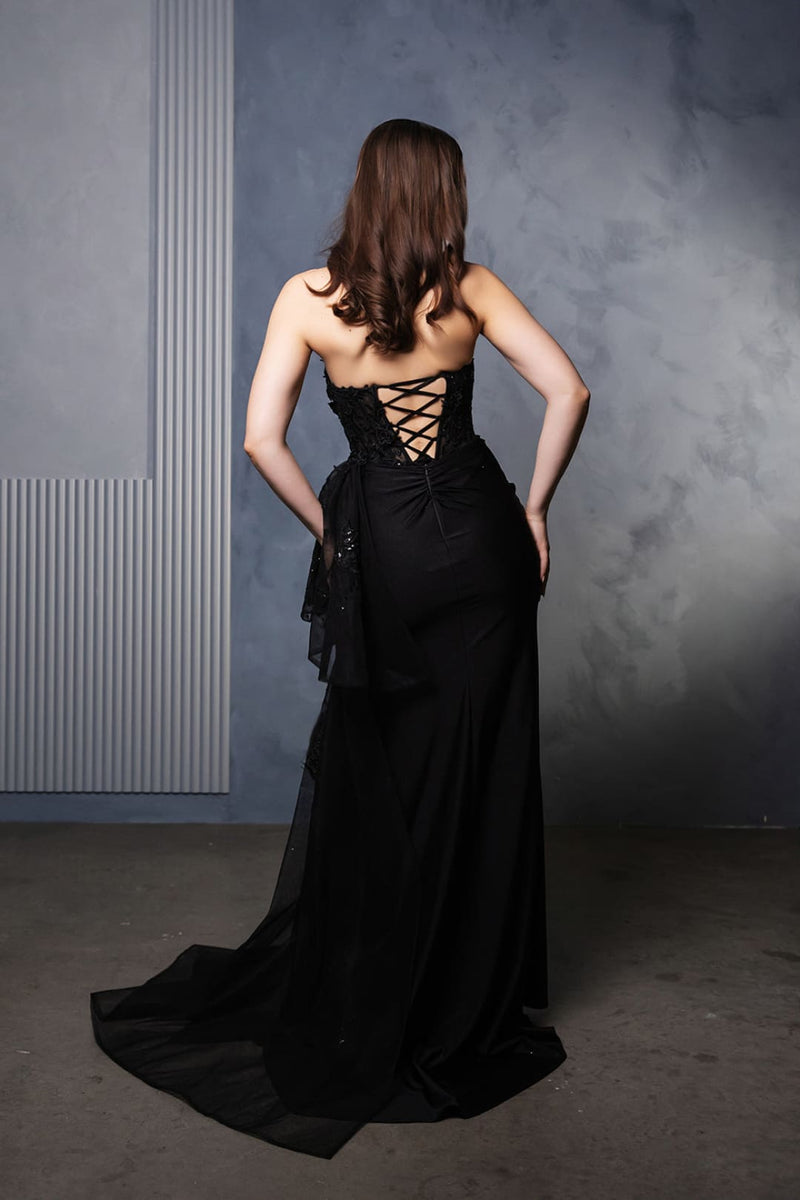 Prom Gown High Slit Sheath Strapless Dress By May Queen MQ2072