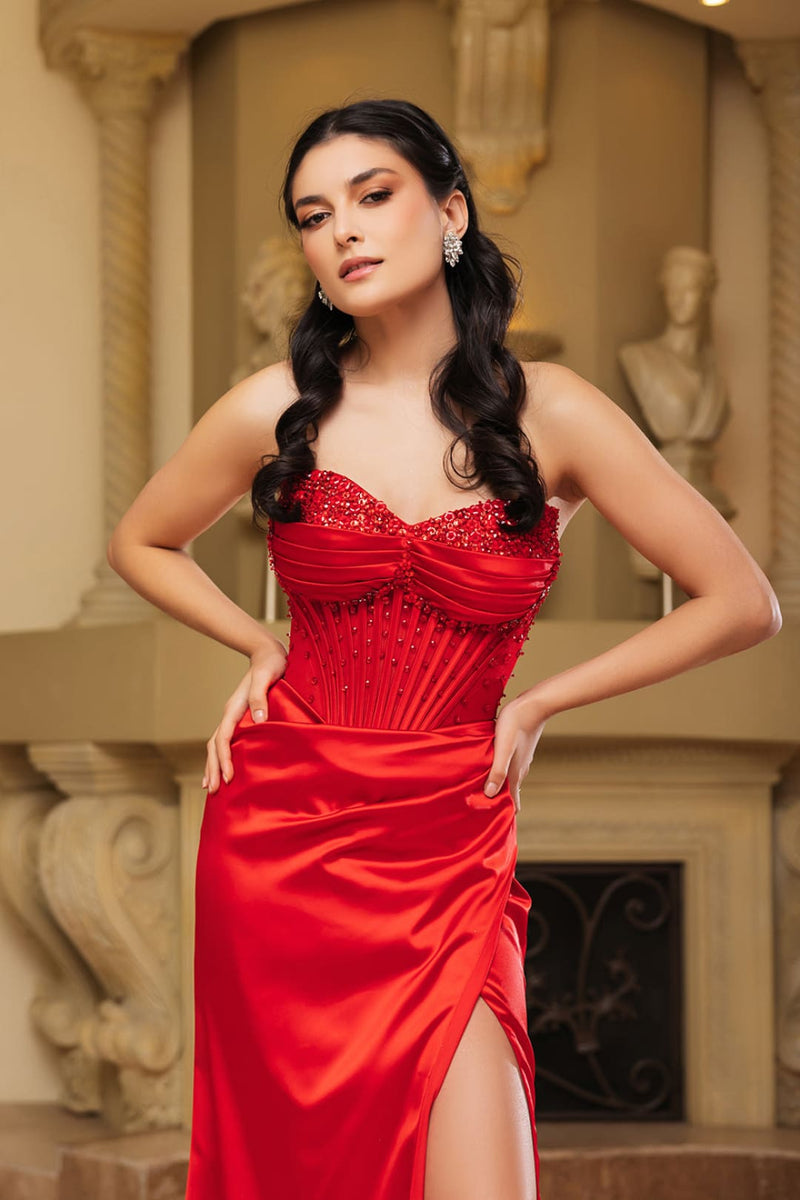 Formal Gown High Slit Strapless Sheath Prom Dress By May Queen MQ2109