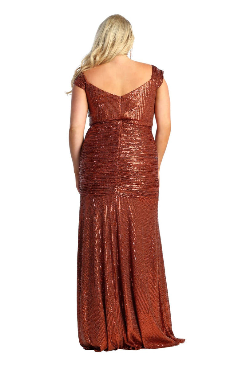 Sequin Cowl Neck Formal Prom Gown with Slit By Royal Queen RQ7950