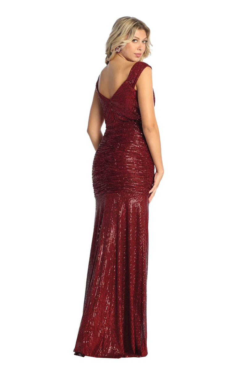 Sequin Cowl Neck Formal Prom Gown with Slit By Royal Queen RQ7950