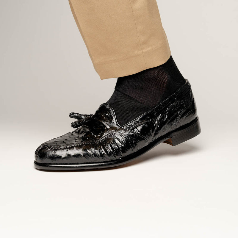 Zelli Franco Genuine Ostrich Quill Tassel Loafers in Black