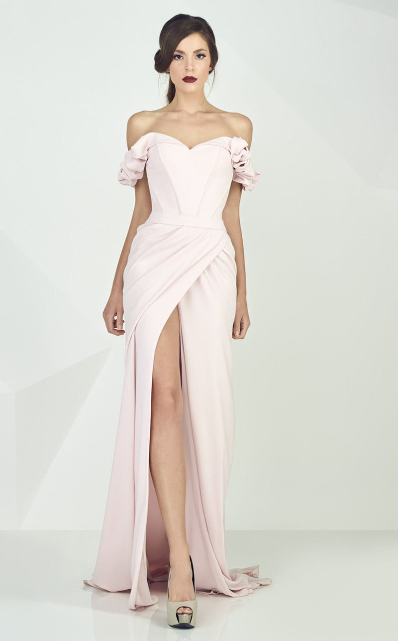 Gaby Charbachy G0665 Off-Shoulder Ruffled Corset Evening Gown