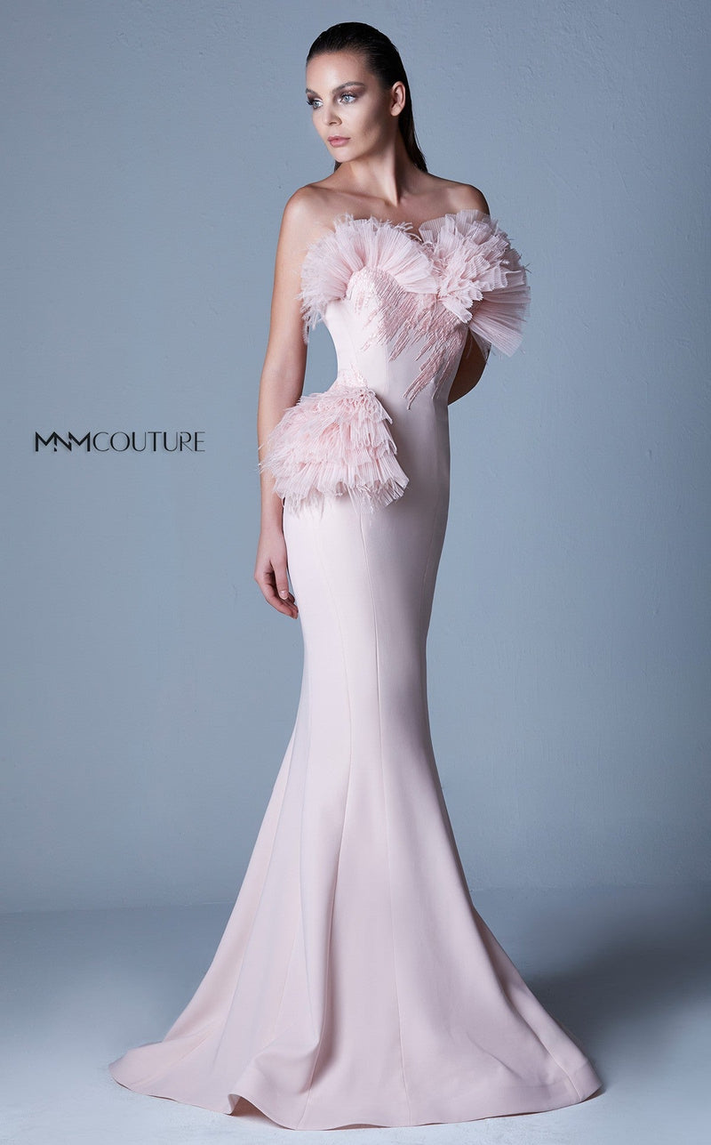 Gaby Charbachy G1091 Strapless Ruffle Applique Evening Gown by MNM Couture