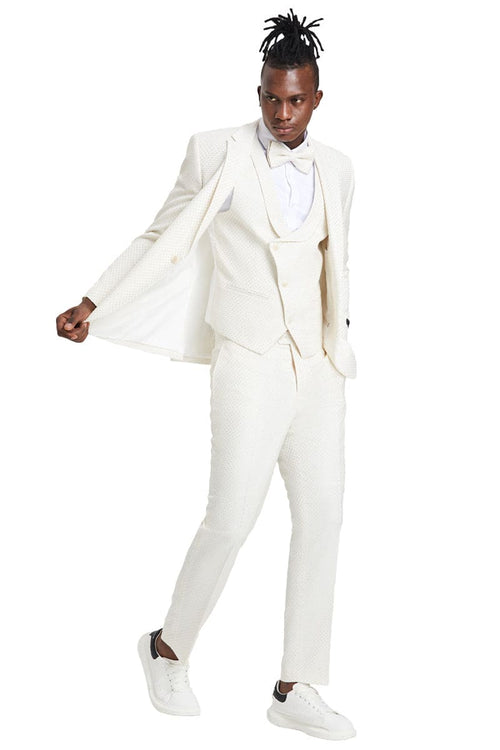 "Men's Champagne Tan Polka Dot Prom 2026 & Wedding Suit - One Button Double Breasted Vest" Champagne Prom Suits