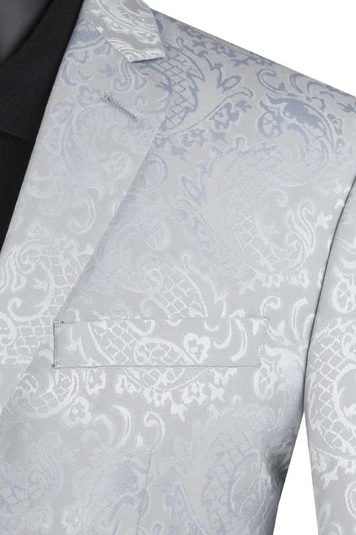 "Silver Grey Men's Slim Fit Paisley Wedding & Prom 2026 Suit"