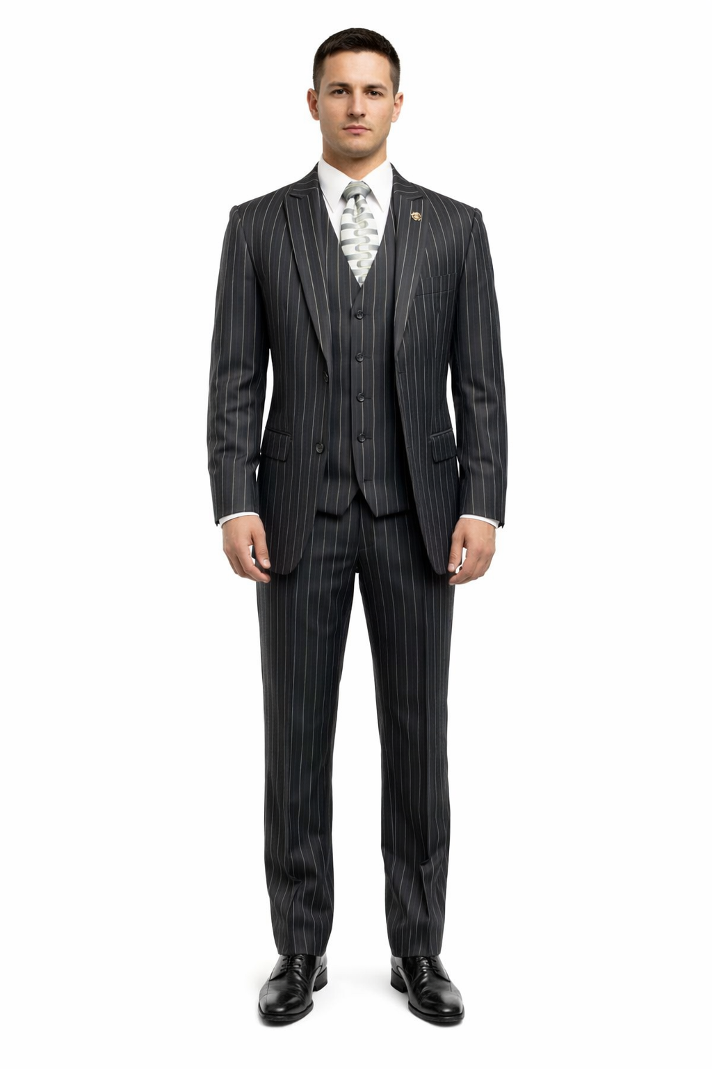 Gangster Suit - Mobster Suit - Mafia Suit For Mens 2 Button Gangster Pinstripe Suit in Black