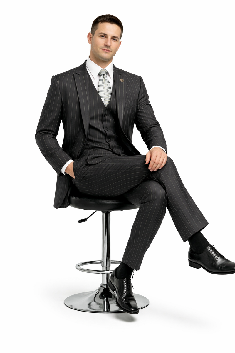 Gangster Suit - Mobster Suit - Mafia Suit For Mens 2 Button Gangster Pinstripe Suit in Black