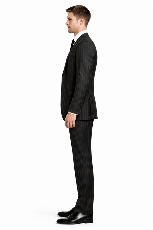 Gangster Suit - Mobster Suit - Mafia Suit For Mens 2 Button Gangster Pinstripe Suit in Black