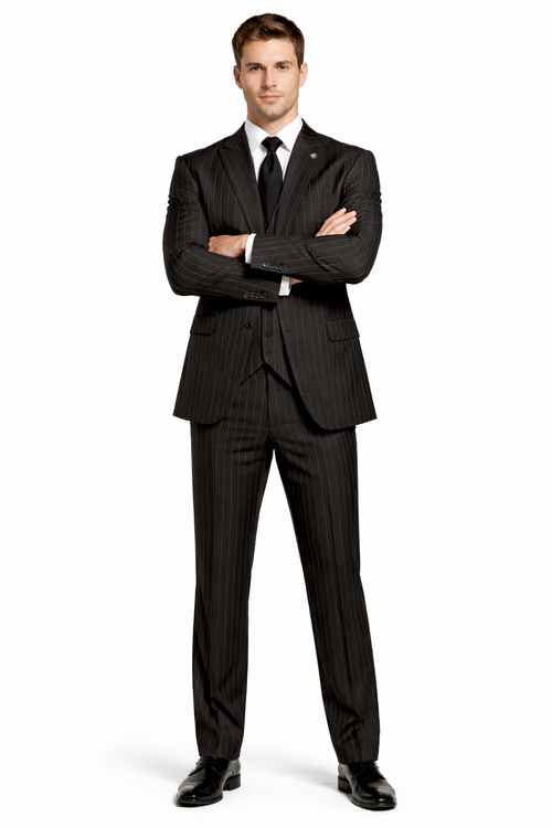 Gangster Suit - Mobster Suit - Mafia Suit For Mens 2 Button Gangster Pinstripe Suit in Black