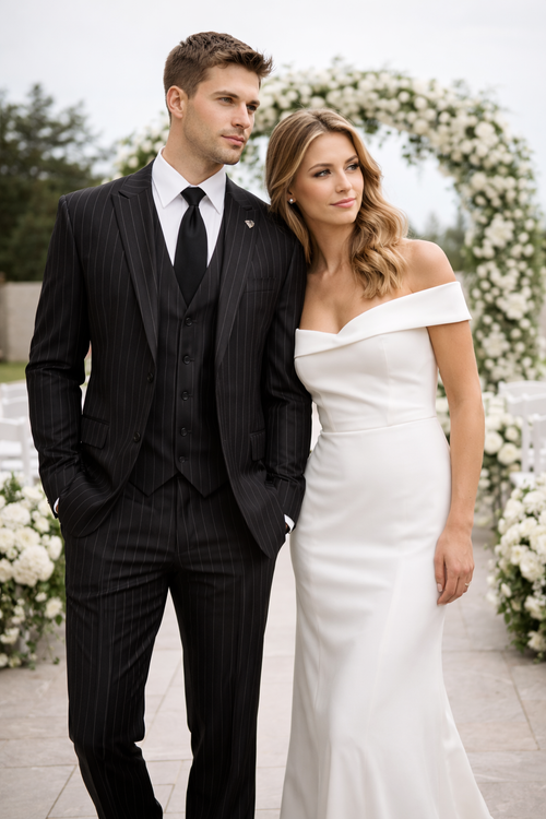 Gangster Suit - Mobster Suit - Mafia Suit For Mens 2 Button Gangster Pinstripe Suit in Black