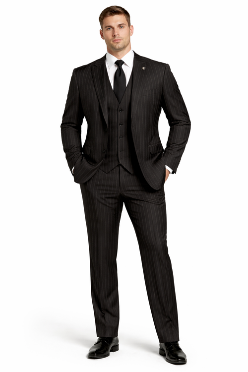 Gangster Suit - Mobster Suit - Mafia Suit For Mens 2 Button Gangster Pinstripe Suit in Black