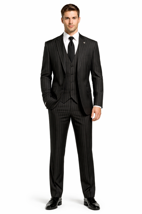 Gangster Suit - Mobster Suit - Mafia Suit For Mens 2 Button Gangster Pinstripe Suit in Black