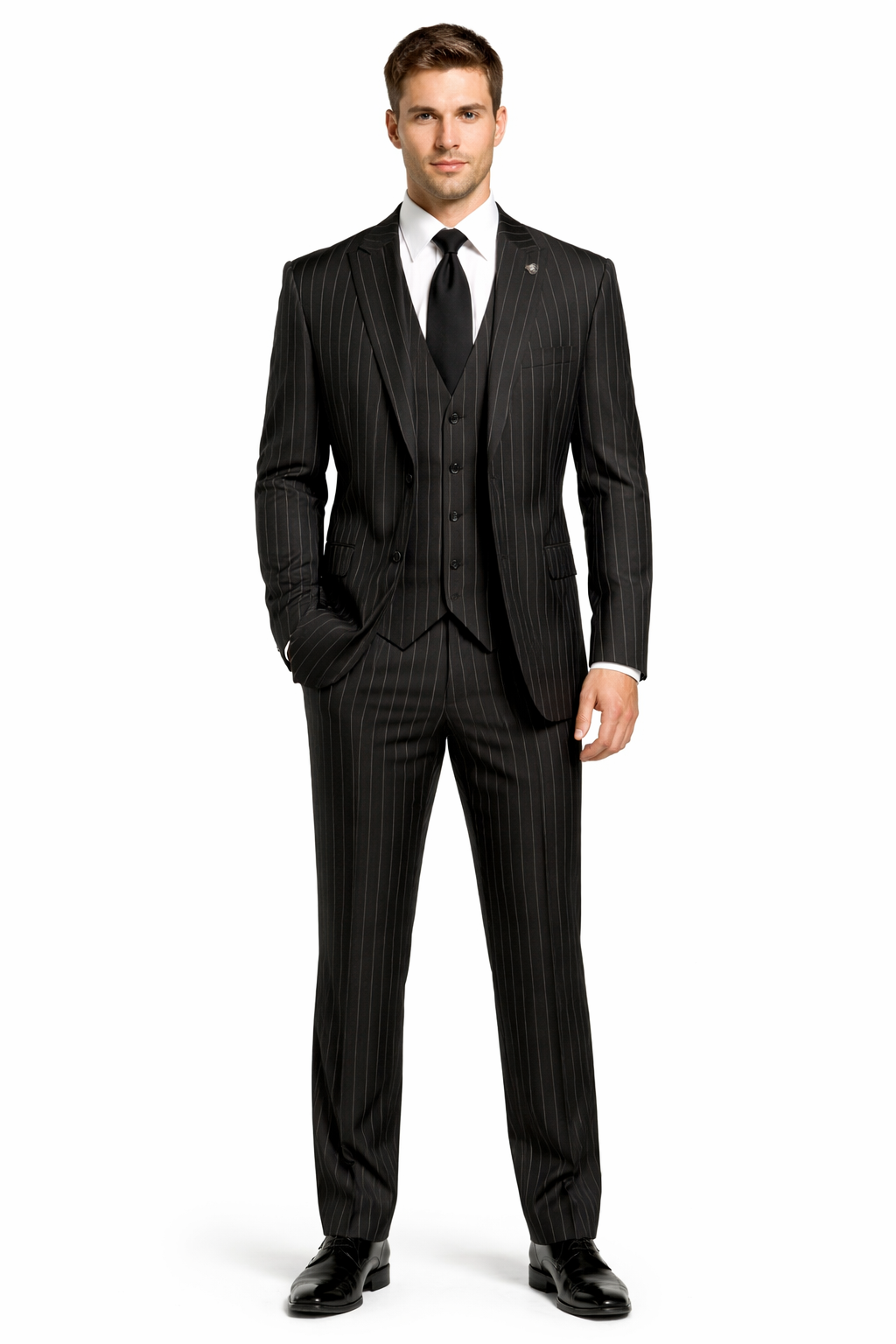 Gangster Suit - Mobster Suit - Mafia Suit For Mens 2 Button Gangster Pinstripe Suit in Black