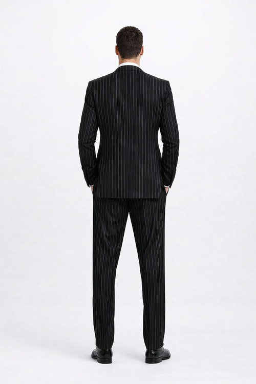 Gangster Suit - Mobster Suit - Mafia Suit For Mens 2 Button Gangster Pinstripe Suit in Black