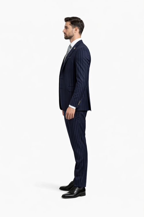 Gangster Suit - Mobster Suit - Mafia Suit For Mens 2 Button Gangster Pinstripe Suit in Navy