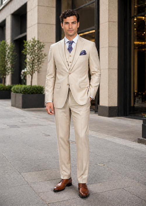 Giorgio Fiorelli Men' 2 Button 3 Piece Double Vents Beige Suit