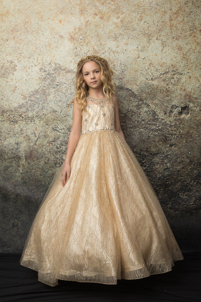 Girls Beaded Sleeveless Glitter Gown by Bella Princess C334