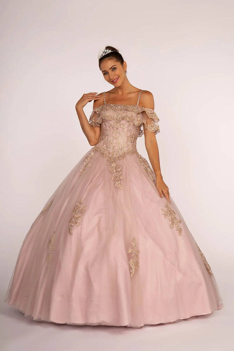 Off Shoulder QuinceaƱera Ball Gown Embroidered Lace-Up Back Floor Length by Elizabeth K GL2510