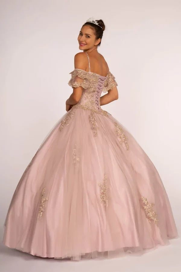 Off Shoulder QuinceaƱera Ball Gown Embroidered Lace-Up Back Floor Length by Elizabeth K GL2510