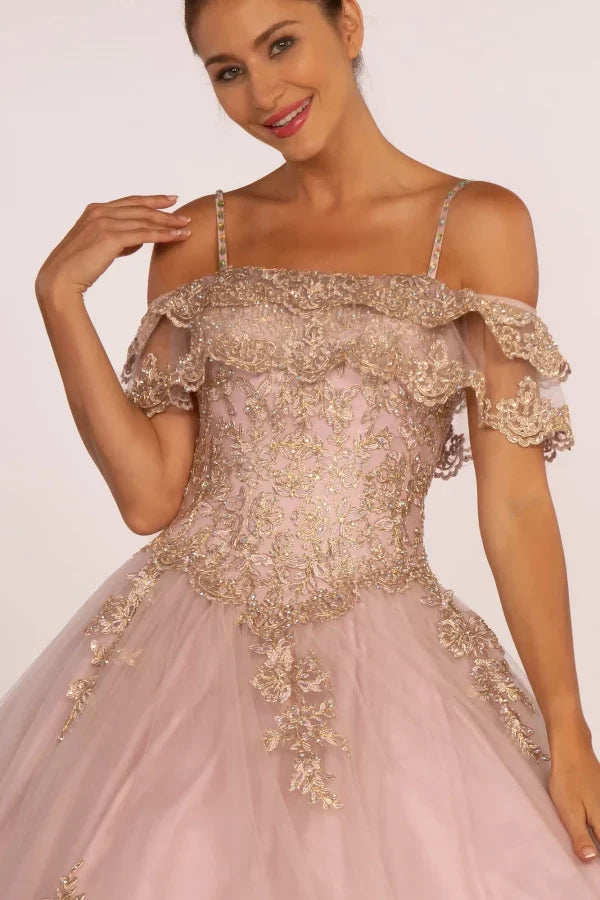 Off Shoulder QuinceaƱera Ball Gown Embroidered Lace-Up Back Floor Length by Elizabeth K GL2510