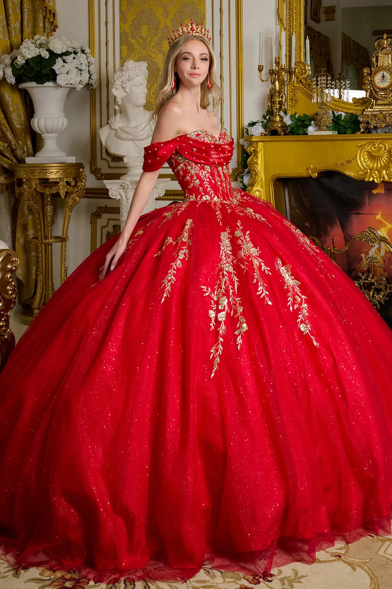 Red Quinceanera Dress Off Shoulder Ball Gown by Elizabeth K GL3631