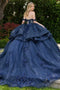 Navy Off-Shoulder Sweetheart Dress with Floral Applique, Beading & Tulle by Elizabeth K GL3676